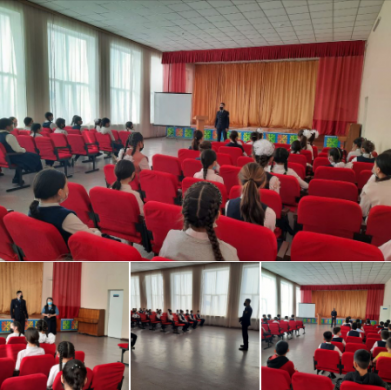 Была организована и проведена лекция на тему «Закон и я» с участием старшего лейтенанта Юпи ЮПТ ПУ Нурбека Аяна Алтайулы.