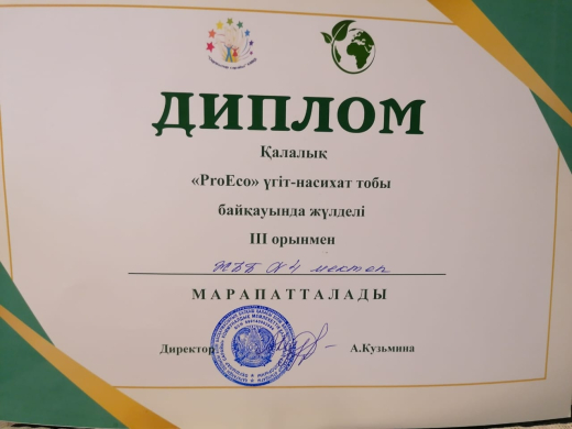 3 место в городском конкурсе агитбригад «ProEco».