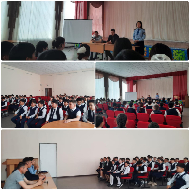 Оперуполномоченный ОГИБДД ОП г. Балхаш лейтенант полиции Кусаинов С. А, оперуполномоченный УГИБДД ОП г. Балхаш лейтенант полиции Куанышбеков Б. А и инспектор школы Бабтдесова С. Т провели беседу и разъяснительную работу с учащимися 5-6 классов по профилак