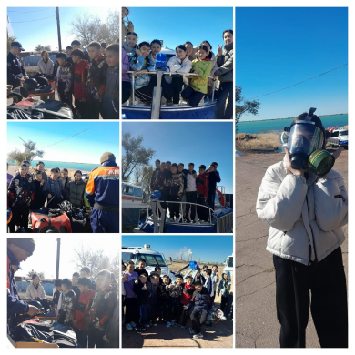 Учащиеся 7 класса и Профориентатор Куанышбаева М. А. посетили День открытых дверей, организованный на суданской спасательной станции г. Балхаш.