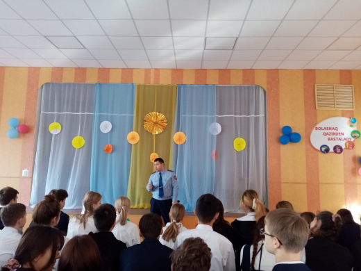 27.11.2023 жылы мектепте криминалдық полиция бөлімінің жедел уәкілімен кездесу өткізілді, Капитан Қуандық А. Д.