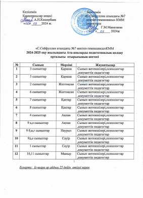 Отырыс кестесі 2024-2025 о.ж