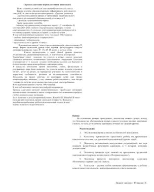 Справка адаптации первоклассников адаптацией