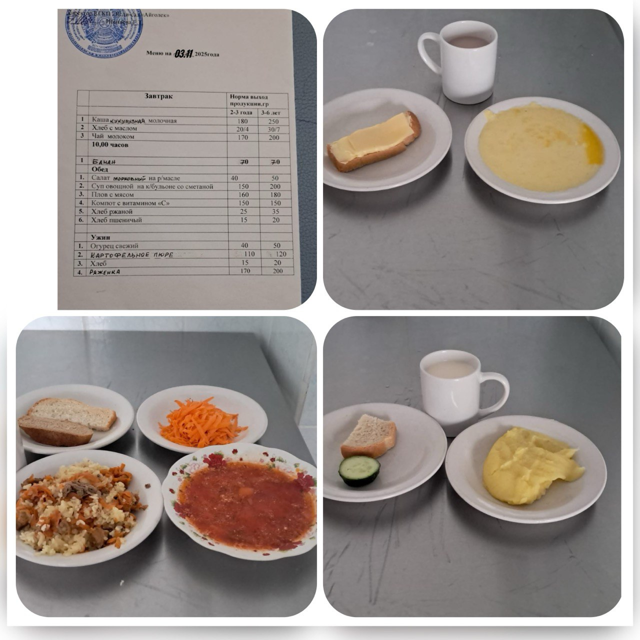 меню 03.11.2025 г