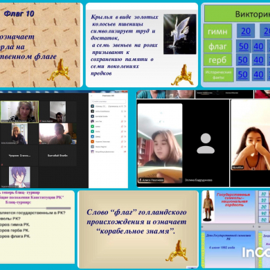 4.06.2021 года в КГУ “ОШ № 4” прошло мероприятие в форме игры-викторины «Знатоки казахстанской символики». Мероприятие проведено в дистанционном формате на платформе ZOOM.