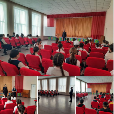 Была организована и проведена лекция на тему «Закон и я» с участием старшего лейтенанта Юпи ЮПТ ПУ Нурбека Аяна Алтайулы.