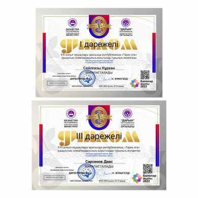 Победители республиканской дистанционной олимпиады «Тарих ата» среди учащихся 5-9 классов