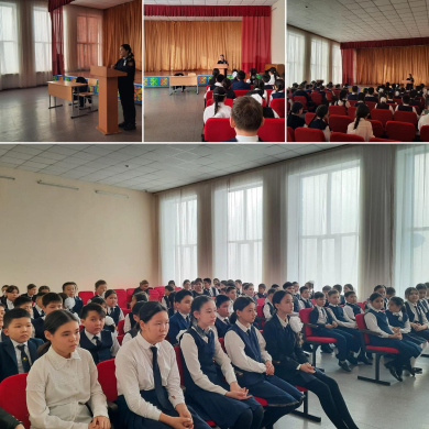 5,6 - сынып оқушыларының кәмелетке толмағандар істері жөніндегі учаскелік инспекторы Жукин Е.М және кәмелетке толмағандар істері жөніндегі учаскелік инспекторы Копбелдесова С.Т.-мен кезекті кездесуі өтті. 