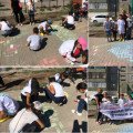 Our elementary school pupils participated in a competition of drawings on asphalt, against corruption 