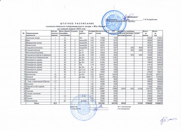 Штатное расписание детского сада образец